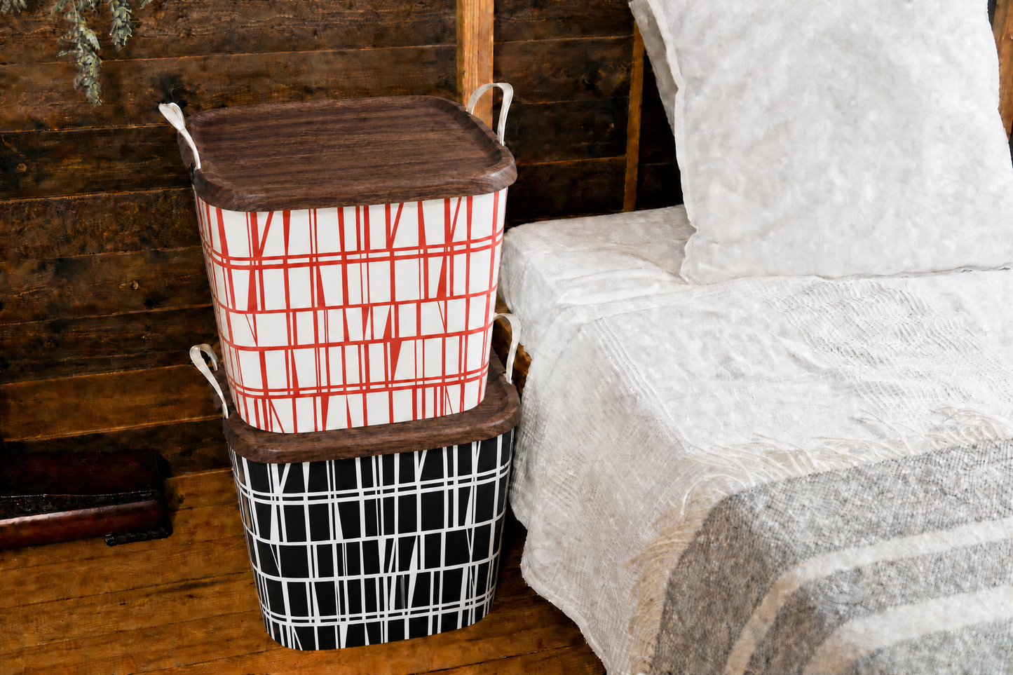 baquet Finlayson CORONNA BK1個 /WH×RD 1個＋専用フタ同色2個セット