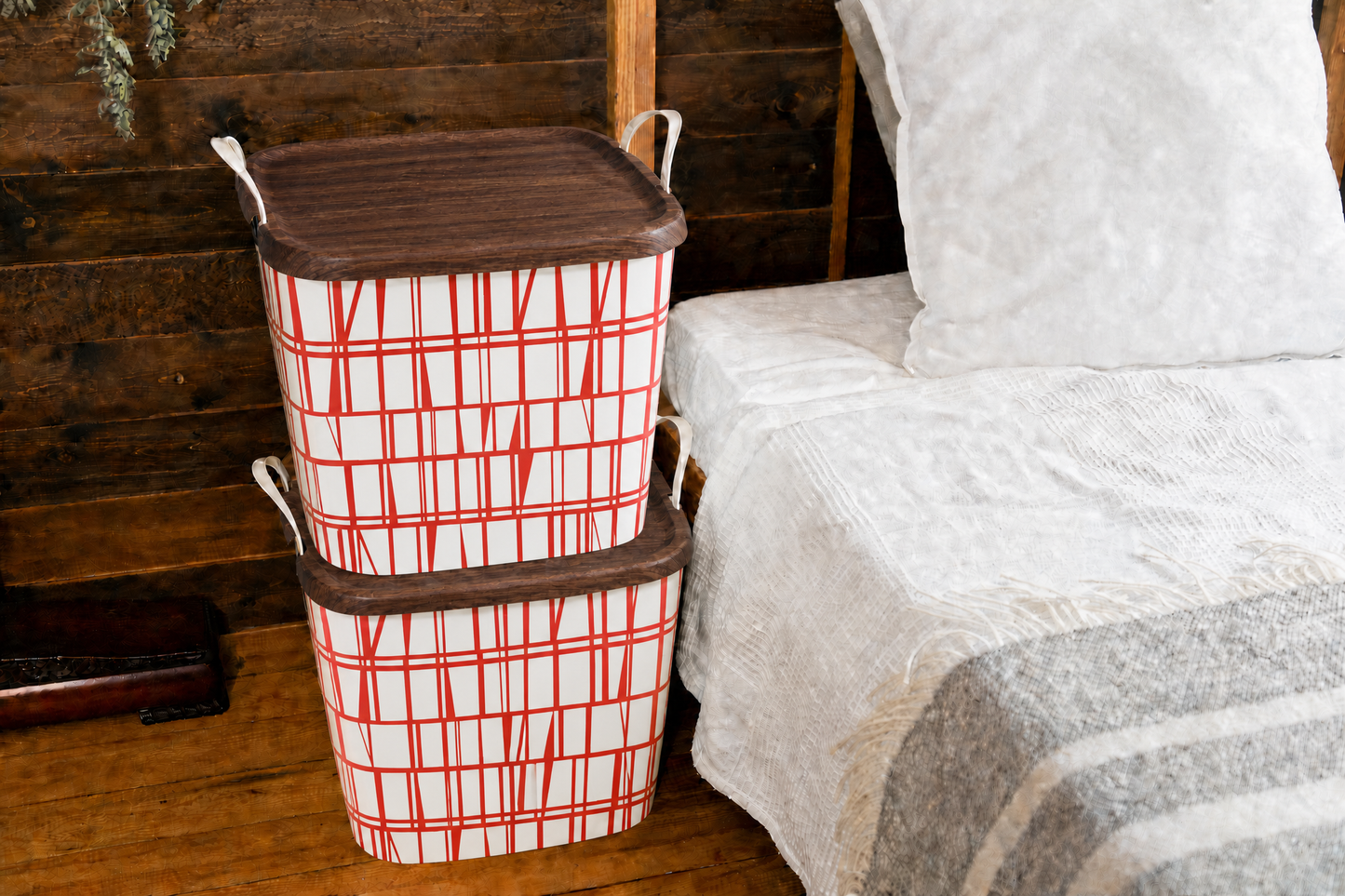 baquet Finlayson CORONNA WH×RD 2個＋専用フタ同色2個セット